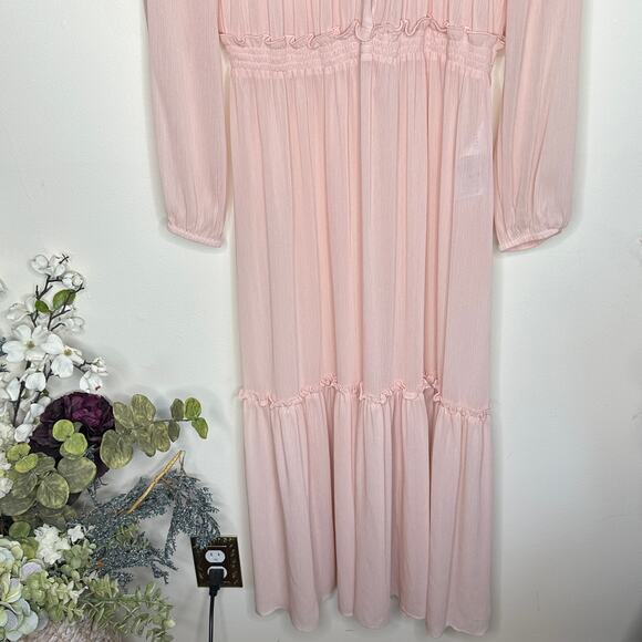 CLAUDIE PIERLOT Frilled Long Maxi Dress Sheer Blush Pink Sz 40/M NWT {R32} - Picture 3 of 7